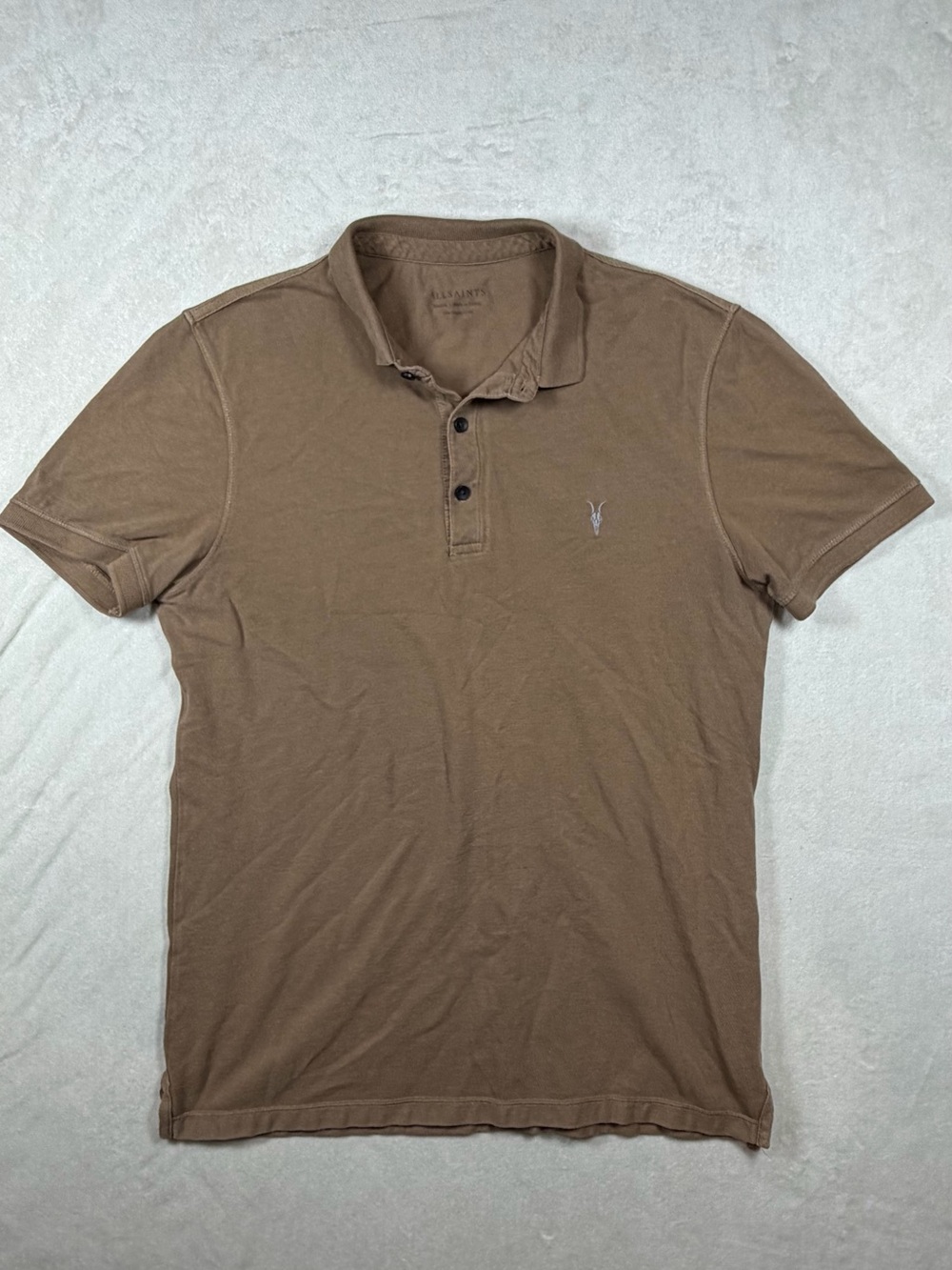 All Saints Men's Medium 100% Cotton Polo in Warm Brown